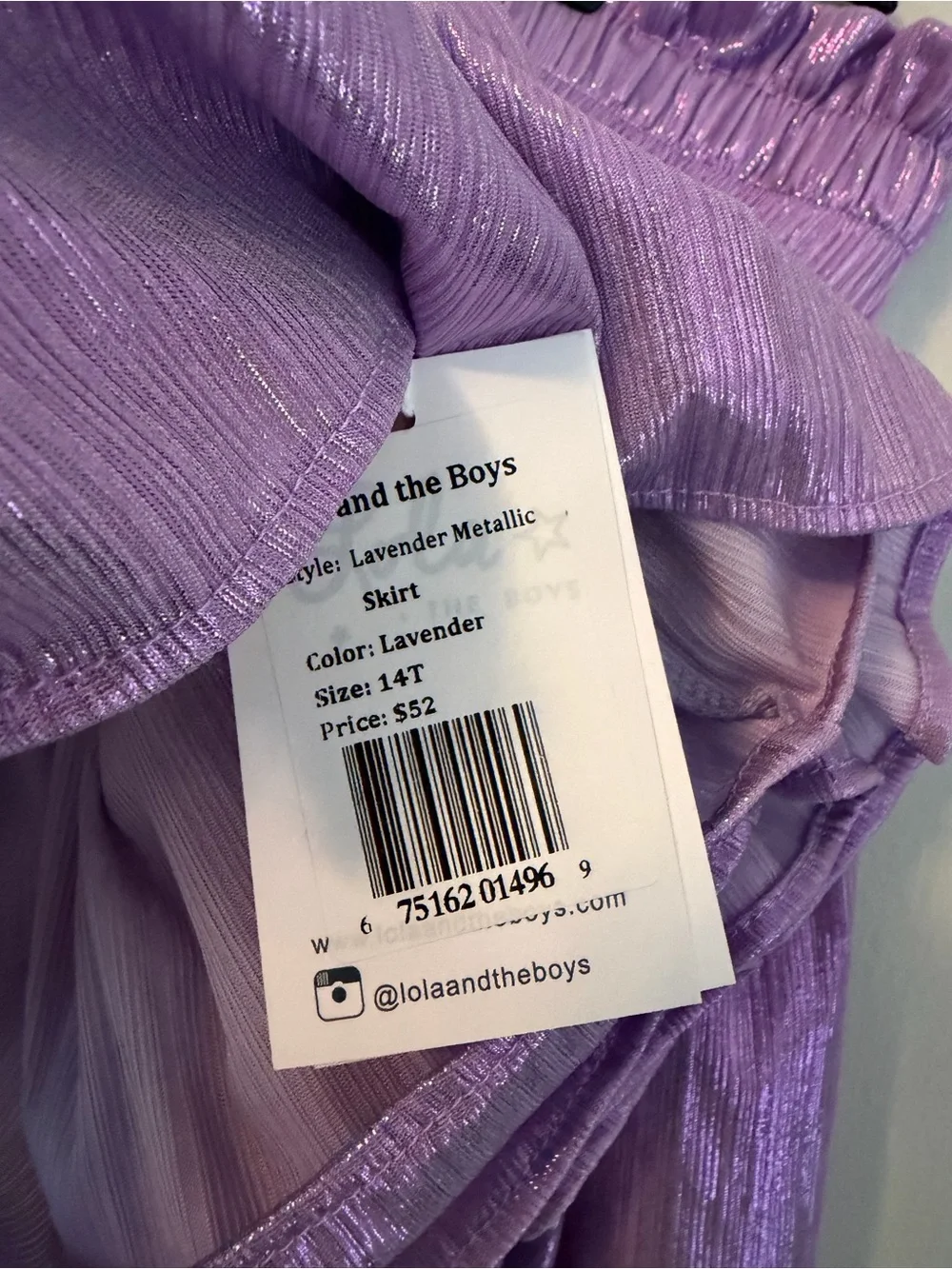 Lola + the Boys Purple Metallic Smocked Waist Mini Skirt